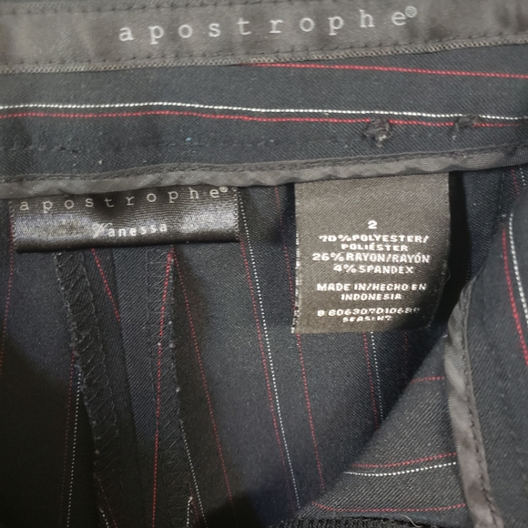 Apostrophe Pants Womens 2 black with red/white pinstripes dress pants trousers - Picture 5 of 10